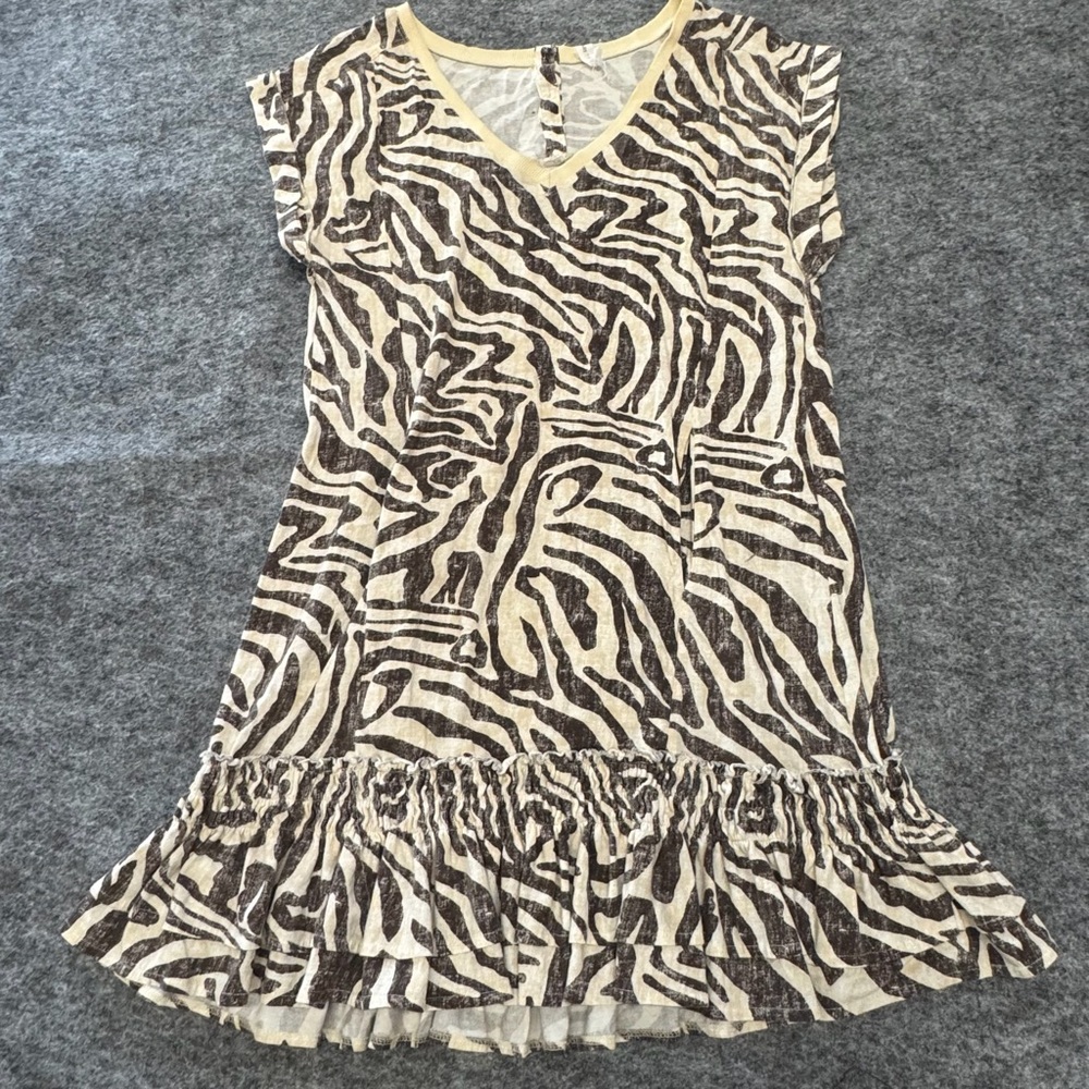 Daily Practice Zebra Print Short Sleeve Ruffled Mini Dress